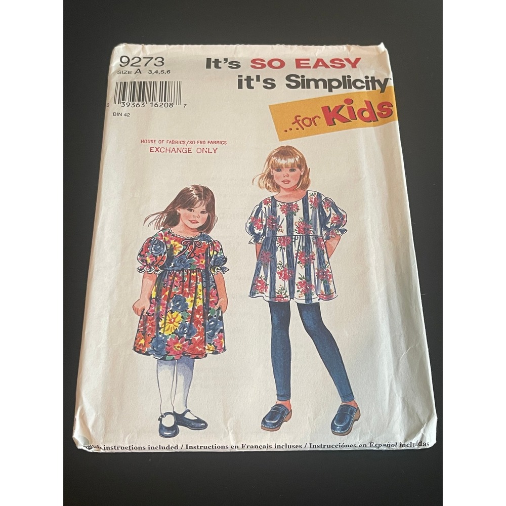 00616 - Simplicity Kids Dress Tunic Leggings Sewing Pattern 9273 Sz A 3-6 UNCUT‎